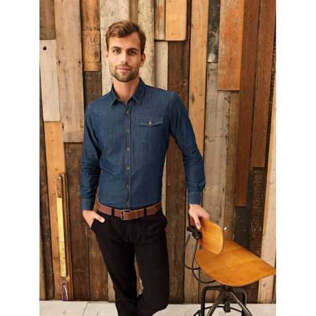 Pánska košeľa (PREMIER MEN’S JEANS STITCH DENIM SHIRT) > modrá (indigo denim) > XS