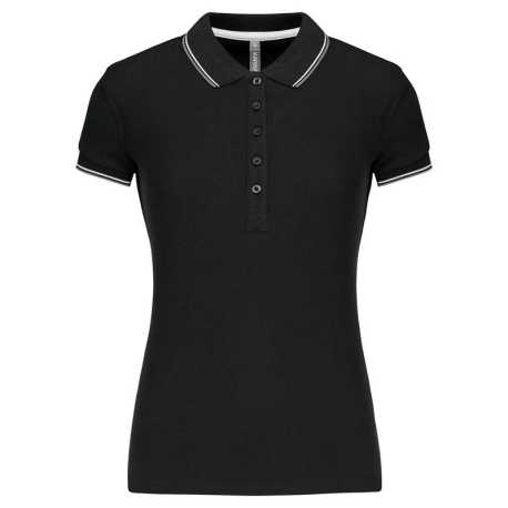 Dámska polokošeľa(KARIBAN LADIES' SHORT SLEEVE POLO)>čierna / šedá (light) / biela>M
