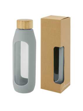 Láhev o objemu 600 ml z borosilikátového skla se silikonovým obalem Tidan>šedá (medium)