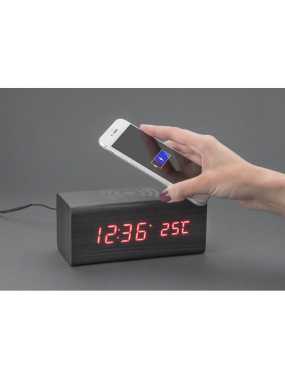 Stolové hodiny s bezdrôtovou indukčnou nabíjačkou > čierna