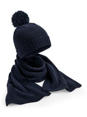 Unisex čiapka (Beechfield Knitted Scarf and Beanie Gift Set) > modrá (navy fleck)