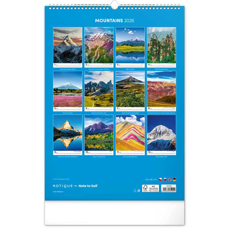 Nástenný kalendár (Hory 2026) - 33 x 46 x 1 cm