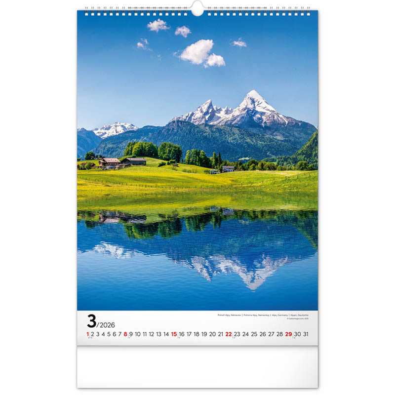 Nástenný kalendár (Hory 2026) - 33 x 46 x 1 cm