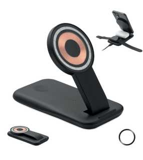 Bezdrôtová nabíjačka 15W, 3v1 > čierna