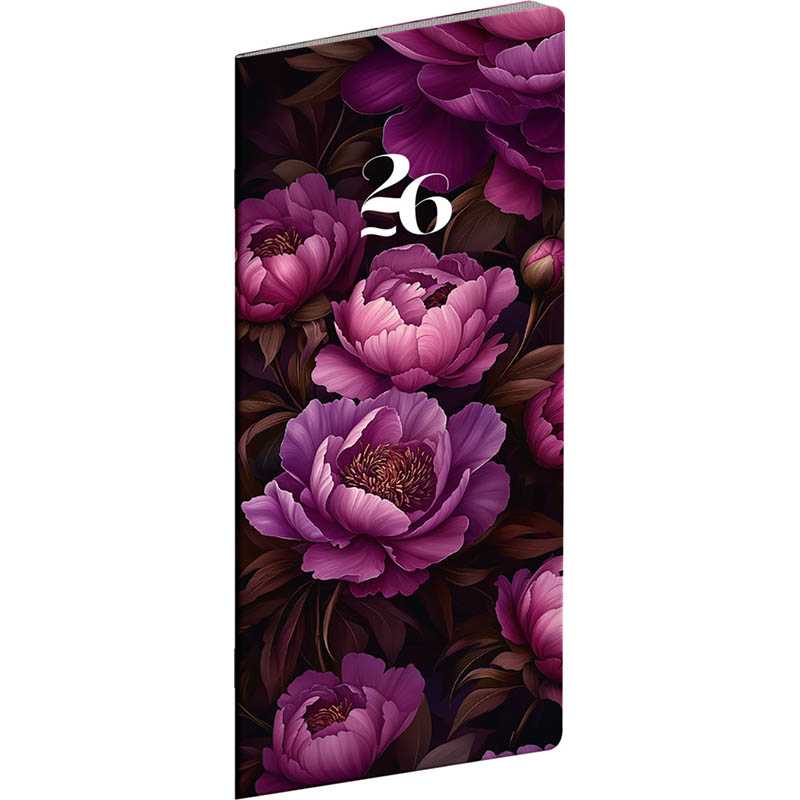 Diár (Fialové kvety 2026) - 8 x 18 x 0,5 cm  > neurčitá > vreckový mesačný