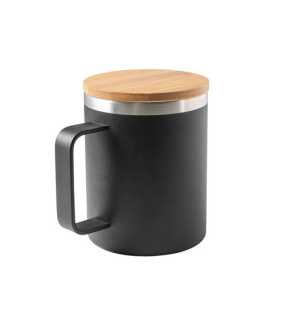 Nerezový hrnček 420 ml s bambusovým vekom > čierna