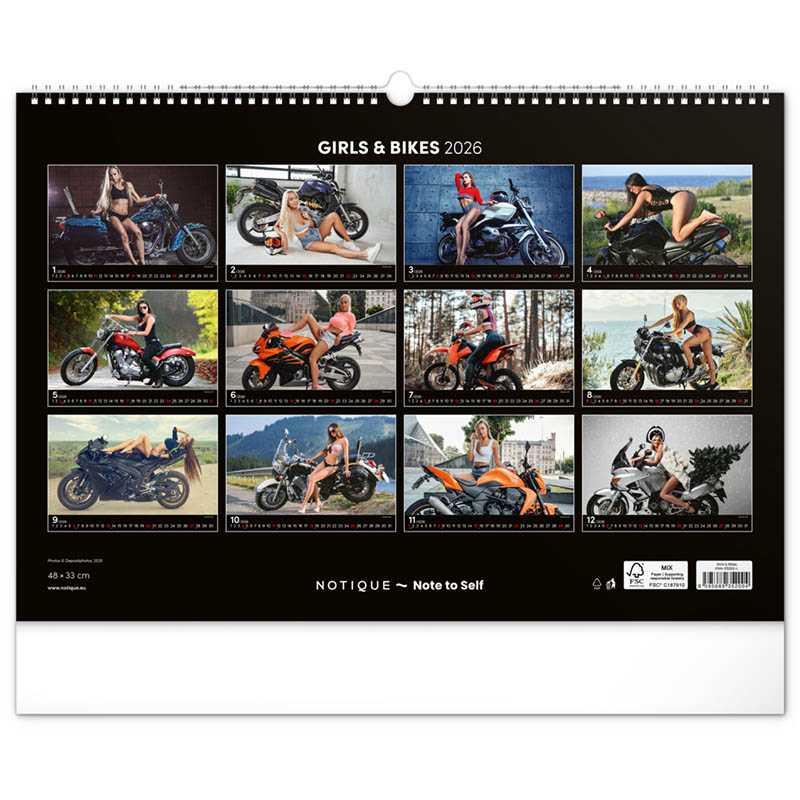 Nástenný kalendár (Girls & Bikes 2026) - 48 x 33 x 1 cm