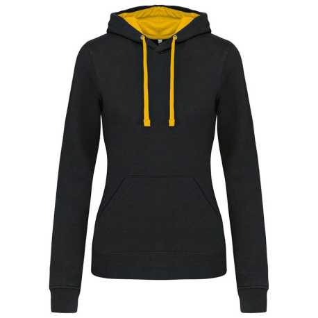 Dámska mikina (KARIBAN LADIES’ CONTRAST HOODED SWEATSHIRT) > čierna / žltá > M