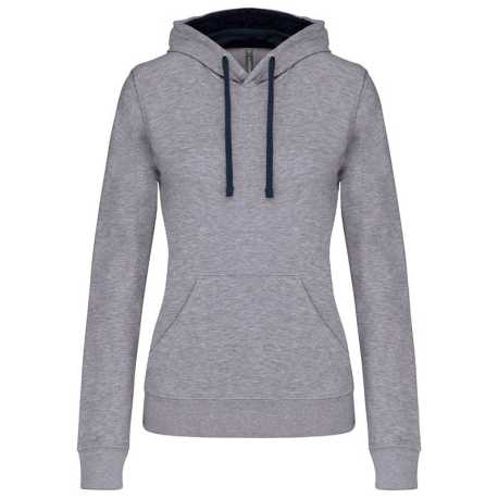 Dámska mikina(KARIBAN LADIES’ CONTRAST HOODED SWEATSHIRT)>šedá(oxford) / modrá(navy)>XS