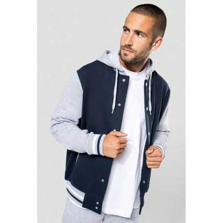Unisex mikina (KARIBAN UNISEX TEDDY JACKET WITH HOOD) > modrá(navy)/šedá(off)/biela > XL