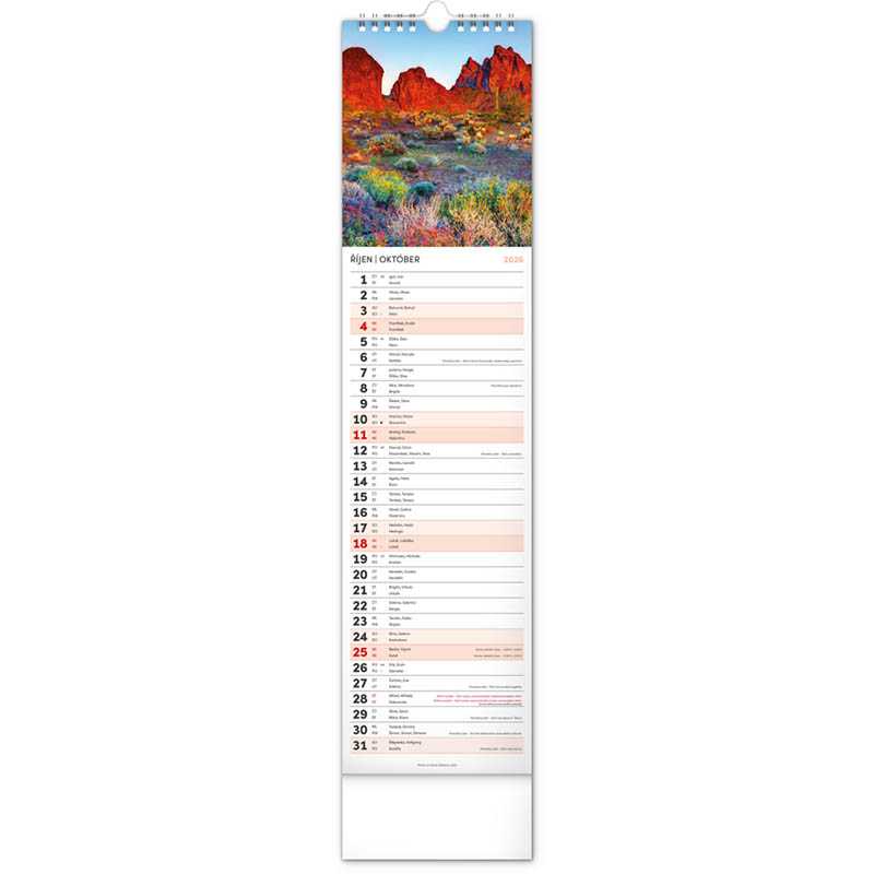 Nástenný kalendár (Krajina CZ/SK 2026) - 12 x 48 x 1 cm