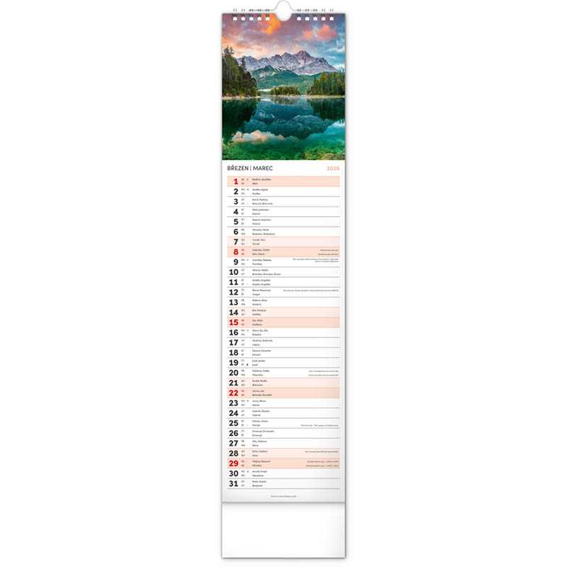 Nástenný kalendár (Krajina CZ/SK 2026) - 12 x 48 x 1 cm
