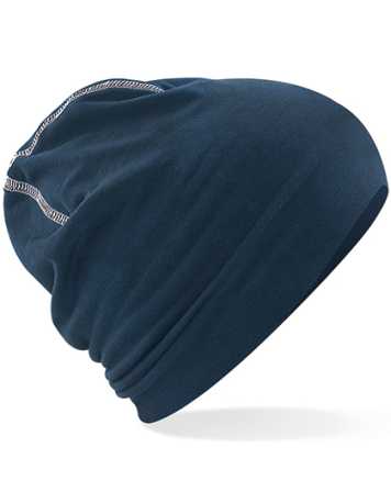 Unisex čiapka (Beechfield Hemsedal Cotton Beanie) > modrá (french navy) / biela
