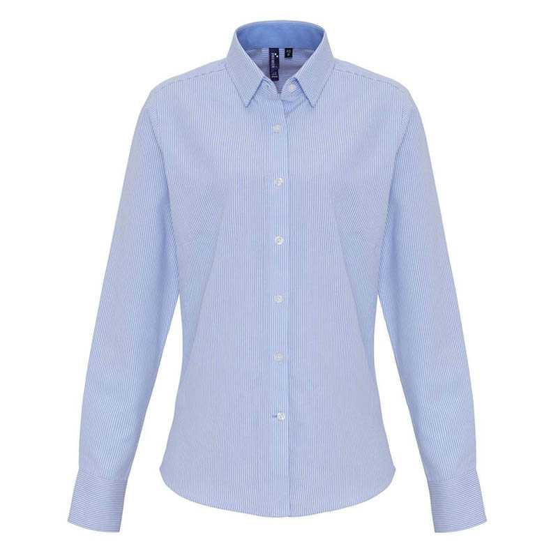 Dámska košeľa (Premier LADIES’ COTTON RICH OXFORD STRIPES SHIRT)>biela/modrá (oxford)>2XL