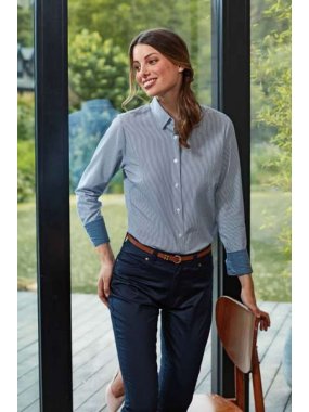 Dámska košeľa (Premier LADIES’ COTTON RICH OXFORD STRIPES SHIRT)>biela / modrá (navy)>XL