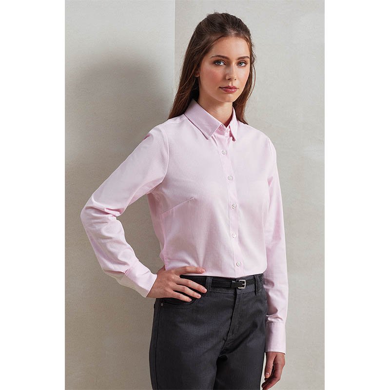 Dámska košeľa (Premier LADIES’ COTTON RICH OXFORD STRIPES SHIRT)>biela/modrá (oxford)>2XL