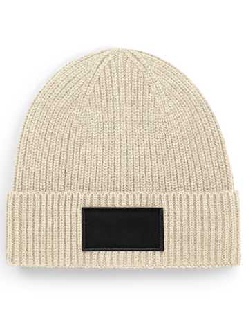 Unisex čiapka (Beechfield Fashion Patch Beanie) > béžová (oatmeal) / čierna