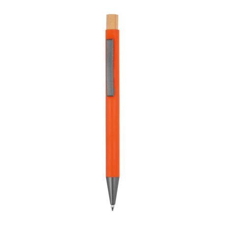 Guľôčkové pero z recyklovaného hliníka s bambusovým tlačidlom > oranžová
