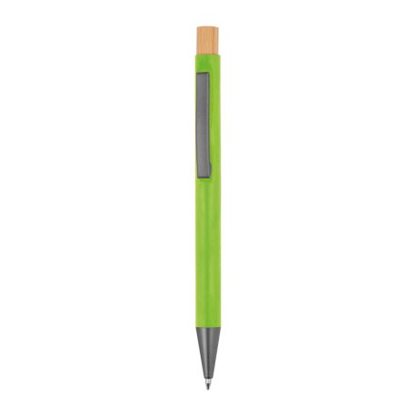 Guľôčkové pero z recyklovaného hliníka s bambusovým tlačidlom > zelená (apple)