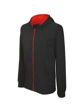 Detská mikina (Kariban"KIDS' FULL ZIP HOODED SWEATSHIRT")>čierna / červená>12/14