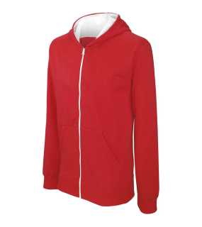 Detská mikina (Kariban"KIDS' FULL ZIP HOODED SWEATSHIRT") > čerená / biela > 10/12