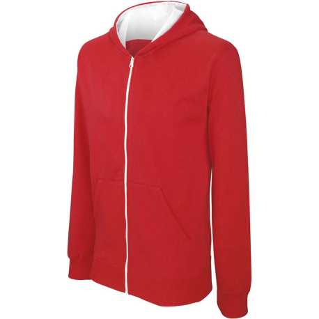 Detská mikina (Kariban"KIDS' FULL ZIP HOODED SWEATSHIRT") > čerená / biela > 12/14
