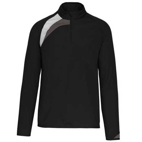Unisex tričko (Proact ADULTS' ZIP NECK TRAINING TOP) > čierna / biela / šedá (storm) > 3XL