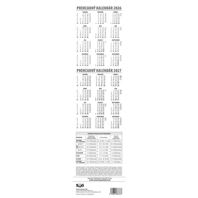 Nástenný kalendár (PRAKTIK 2026) - 11 x 42 cm > modrá