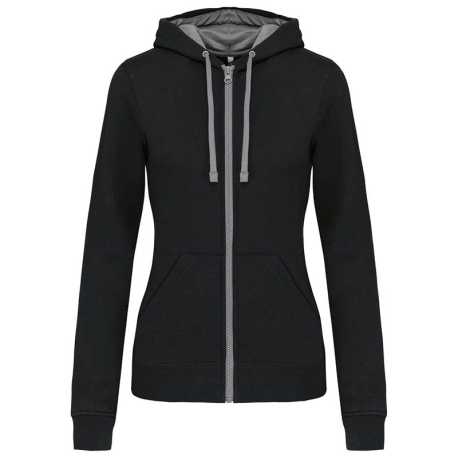 Dámska mikina(KARIBAN LADIES’ CONTRAST HOODED FULL ZIP SWEATSHIRT)>čierna / šedá(fine)>XL