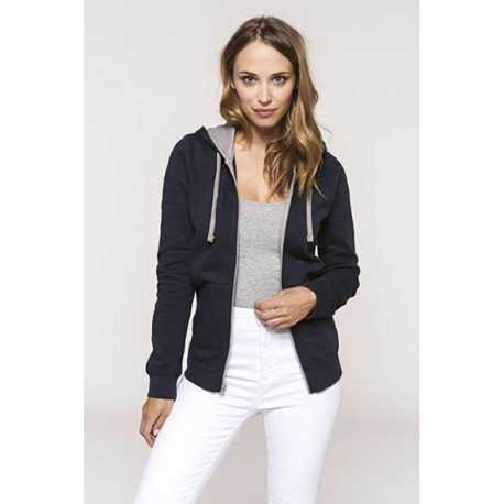 Dámska mikina(KARIBAN LADIES’ CONTRAST HOODED FULL ZIP SWEATSHIRT)>čierna / šedá(fine)>XL