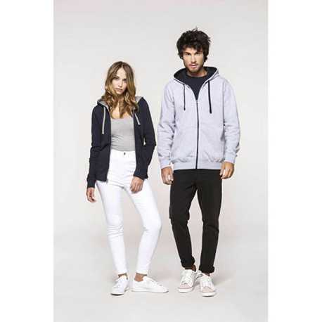 Dámska mikina(KARIBAN LADIES’ CONTRAST HOODED FULL ZIP SWEATSHIRT)>čierna / šedá(fine)>XL