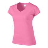 Dámske tričko (GILDAN SOFTSTYLE LADIES V-NECK T-SHIRT) > ružová (azalea) > 2XL