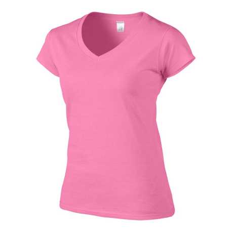Dámske tričko (GILDAN SOFTSTYLE LADIES V-NECK T-SHIRT) > ružová (azalea) > 2XL