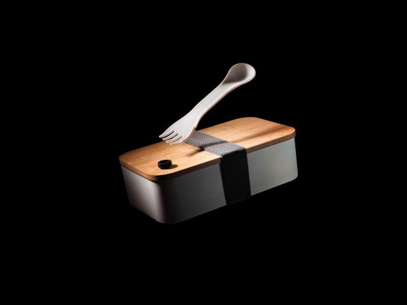 Krabička na jedlo z RCS recykl. plastu s bambusovým vekom > biela