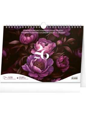 Stolový kalendár (Fialové kvety 2026) - 30 x 21 x 1 cm