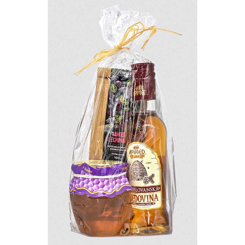 Vianočný darčekový set Staroslovanská medovina tmavá 180ml, Lipový med 250g, čaj 100g