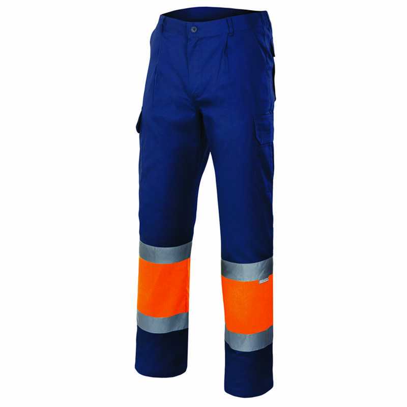 Pánske nohavice (VELILLA HV TWO-TONE TROUSERS) > modrá (marine) / oranžová (hi-vis) > 2XL