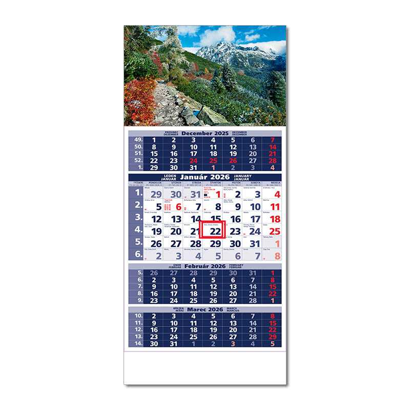 Nástenný kalendár (ŠTANDARD 4M 2026) - 29,5 x 66,3 cm > modrá > Obr. H