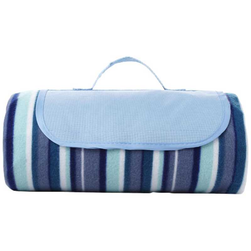 Pikniková deka > biela / modrá (aqua) (145 × 130 cm / 33 cm x 7 cm x 18 cm)