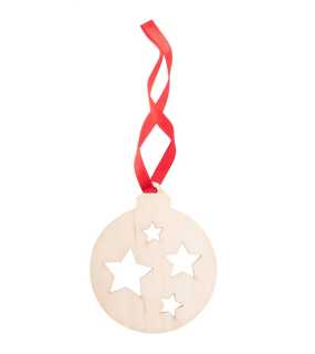 Drevená ozdoba na vianočný stromček s červenou stužkou