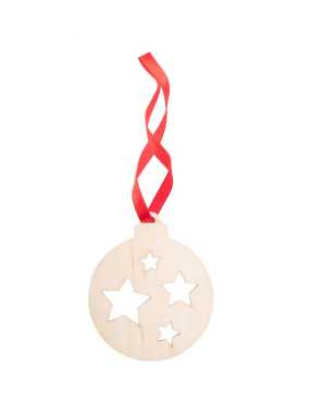 Drevená ozdoba na vianočný stromček s červenou stužkou