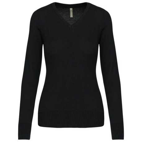 Dámsky sveter (KARIBAN LADIES V-NECK JUMPER) > čierna > 3XL