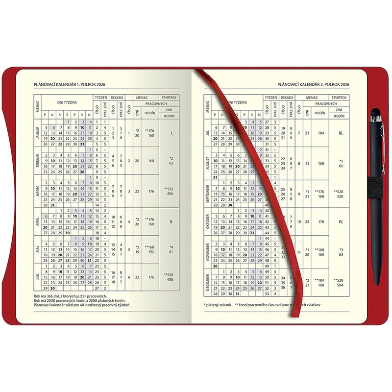 Diár (Smart 2026) - 13,8 x 20,5 cm > červená > týždenný A5