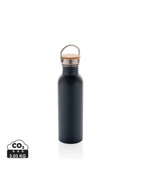 Moderná nerezová fľaša s bambusovým uzáverom > modrá