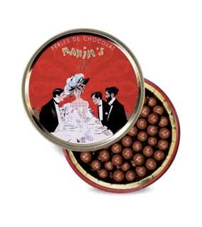 Round tin with milk chocolate pearls 50 g Maxim’s