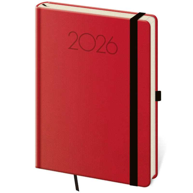 Diár s gumičkou (New Praga 2026) - 14,5 x 20,5 cm > červená > denný A5
