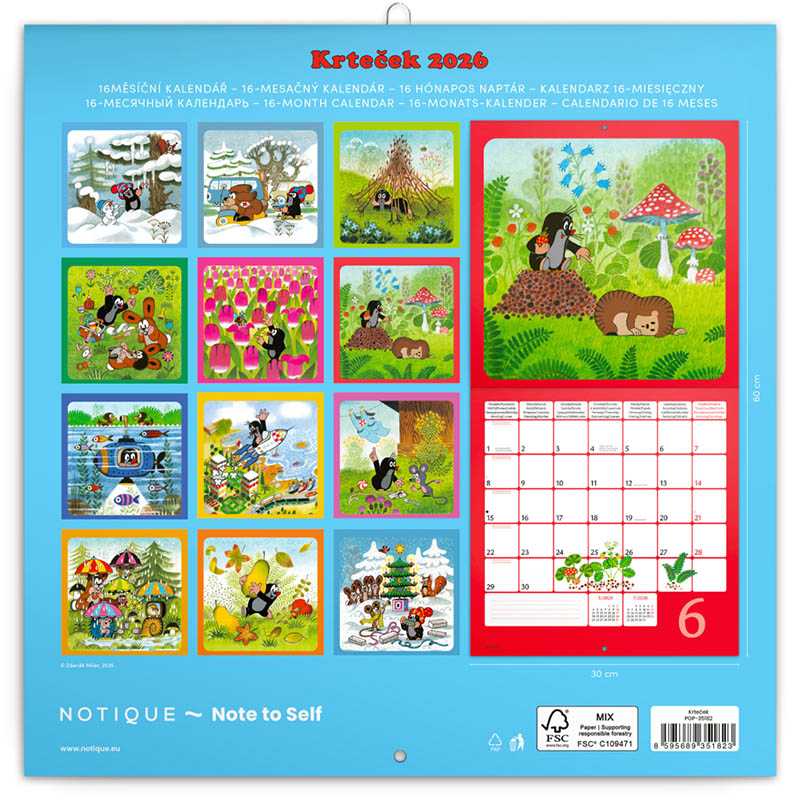 Nástenný kalendár (Krtko 2026) - 30 x 30 x 1 cm