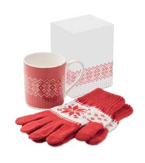 Vianočná sada - hrnček a rukavice > červená