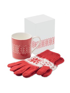 Vianočná sada - hrnček a rukavice > červená