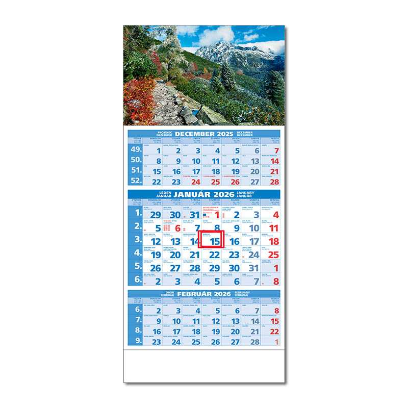 Nástenný kalendár (ŠTANDARD 3M 2026) - 29,5 x 66,3 cm > modrá > Obr. H